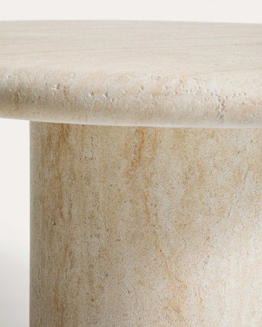Drasi round concrete table with travertine-effect finish Ø122cm