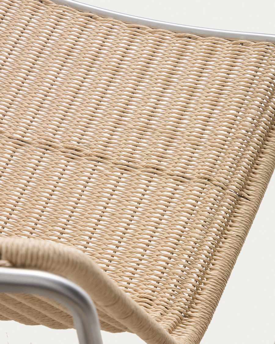 Tavari stackable armchair in beige synthetic rope cord and brushed-effect stainless steel