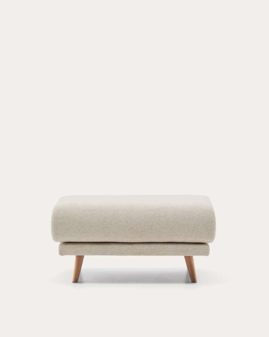 Karin footrest in beige chenille with solid beech wood legs 90 x 70cm