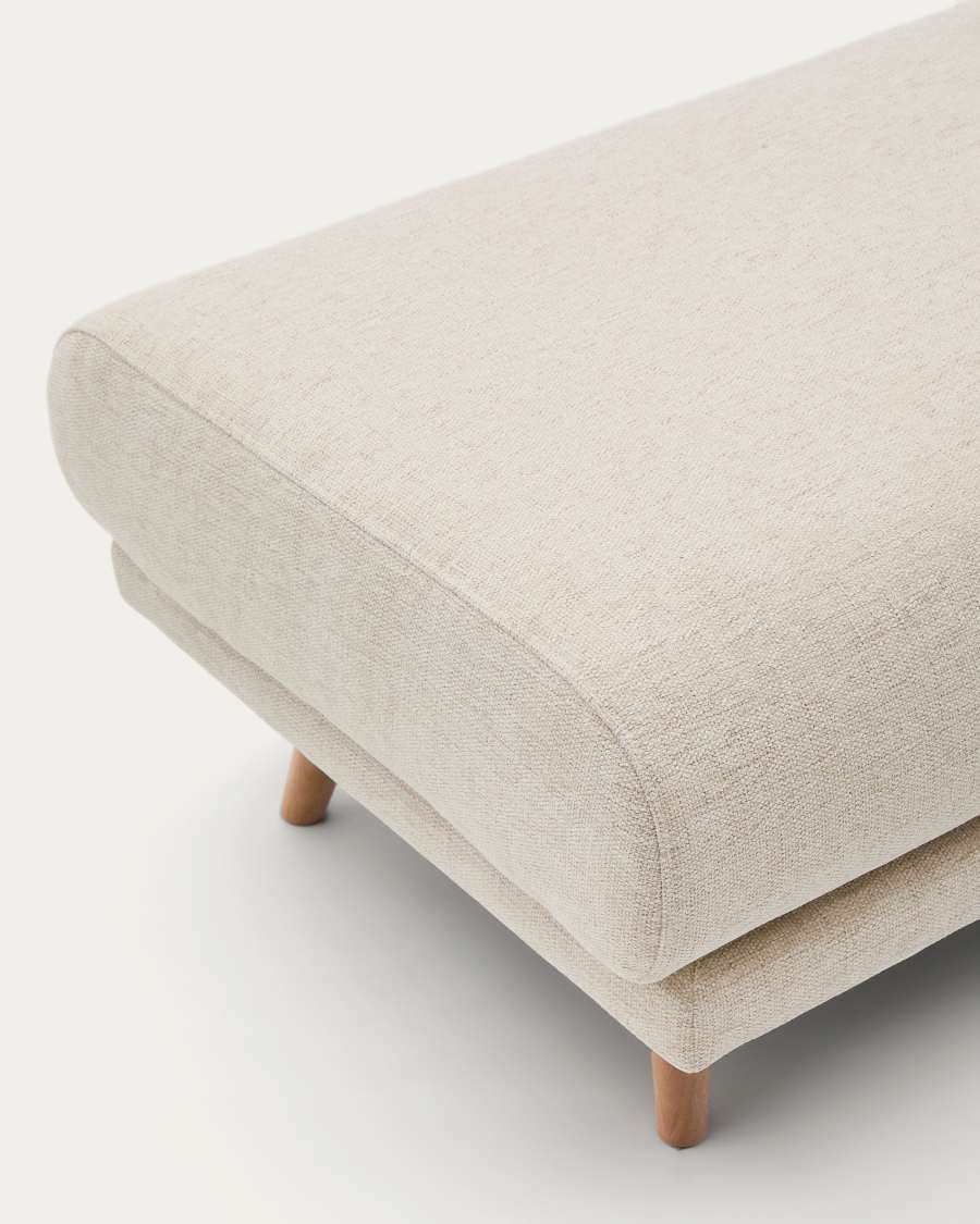 Karin footrest in beige chenille with solid beech wood legs 90 x 70cm