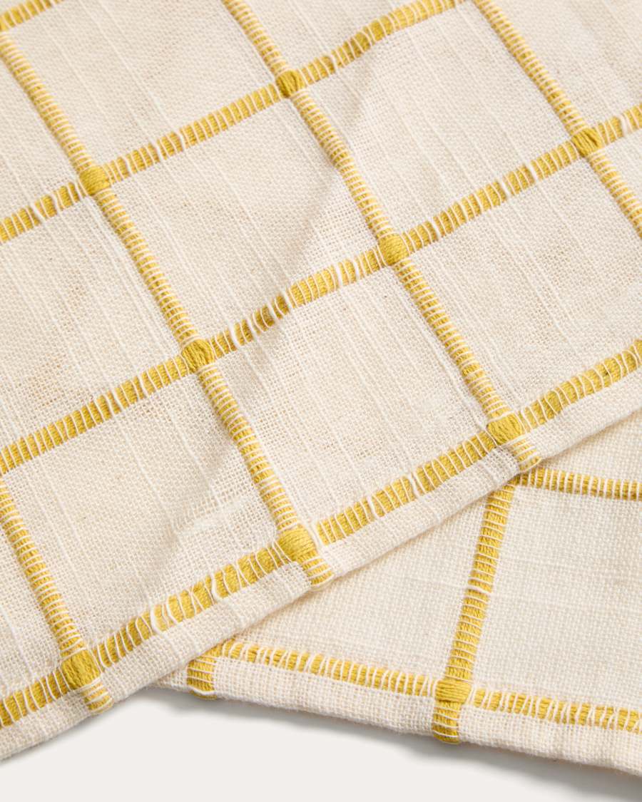 Adesta table runner in 100% cotton ecru with yellow checks 50 x 150 cm