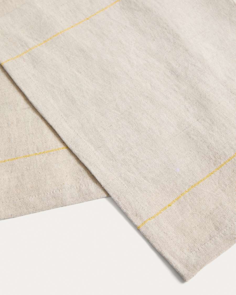 Ulaen set of 2 beige cotton and linen placemats with yellow stripes 35 x 50cm
