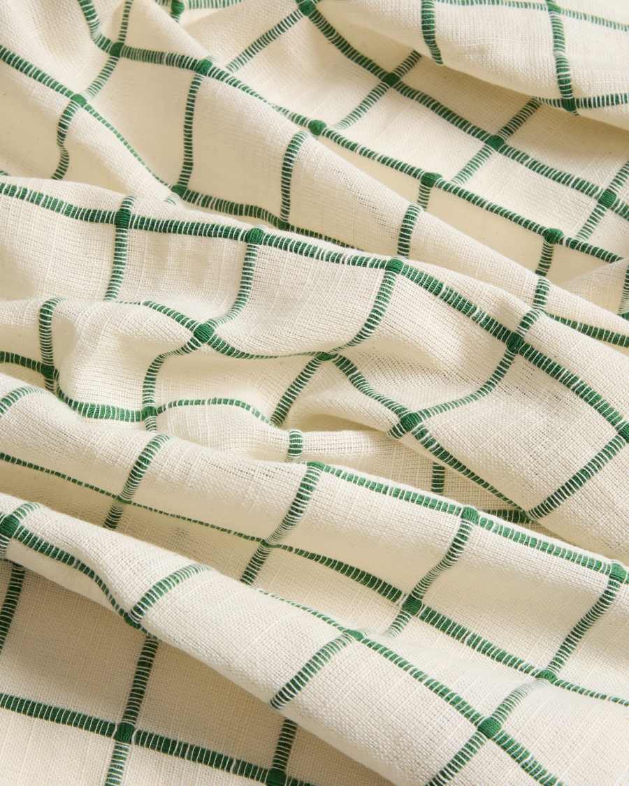 Adesta set of 2 individual placemats in 100% cotton ecru with green checks 35 x 50 cm