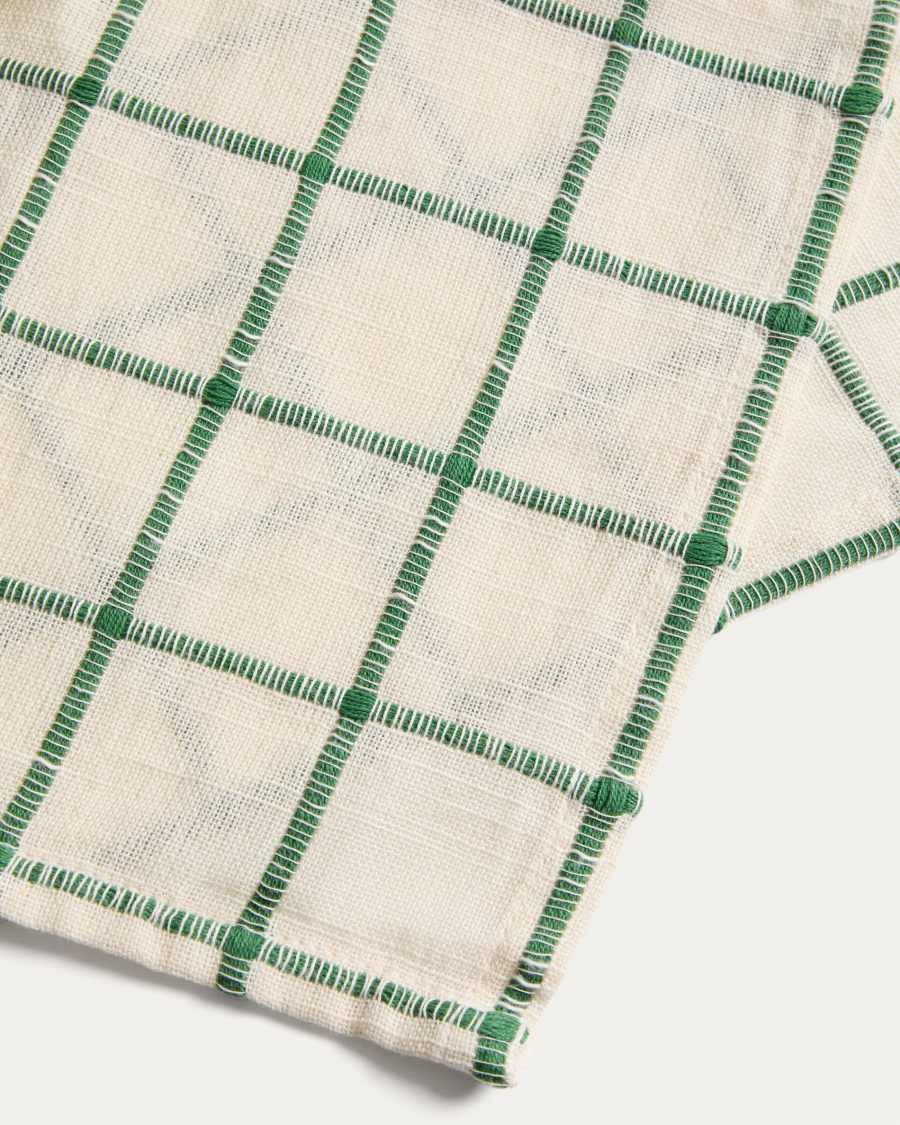 Adesta set of 2 individual placemats in 100% cotton ecru with green checks 35 x 50 cm