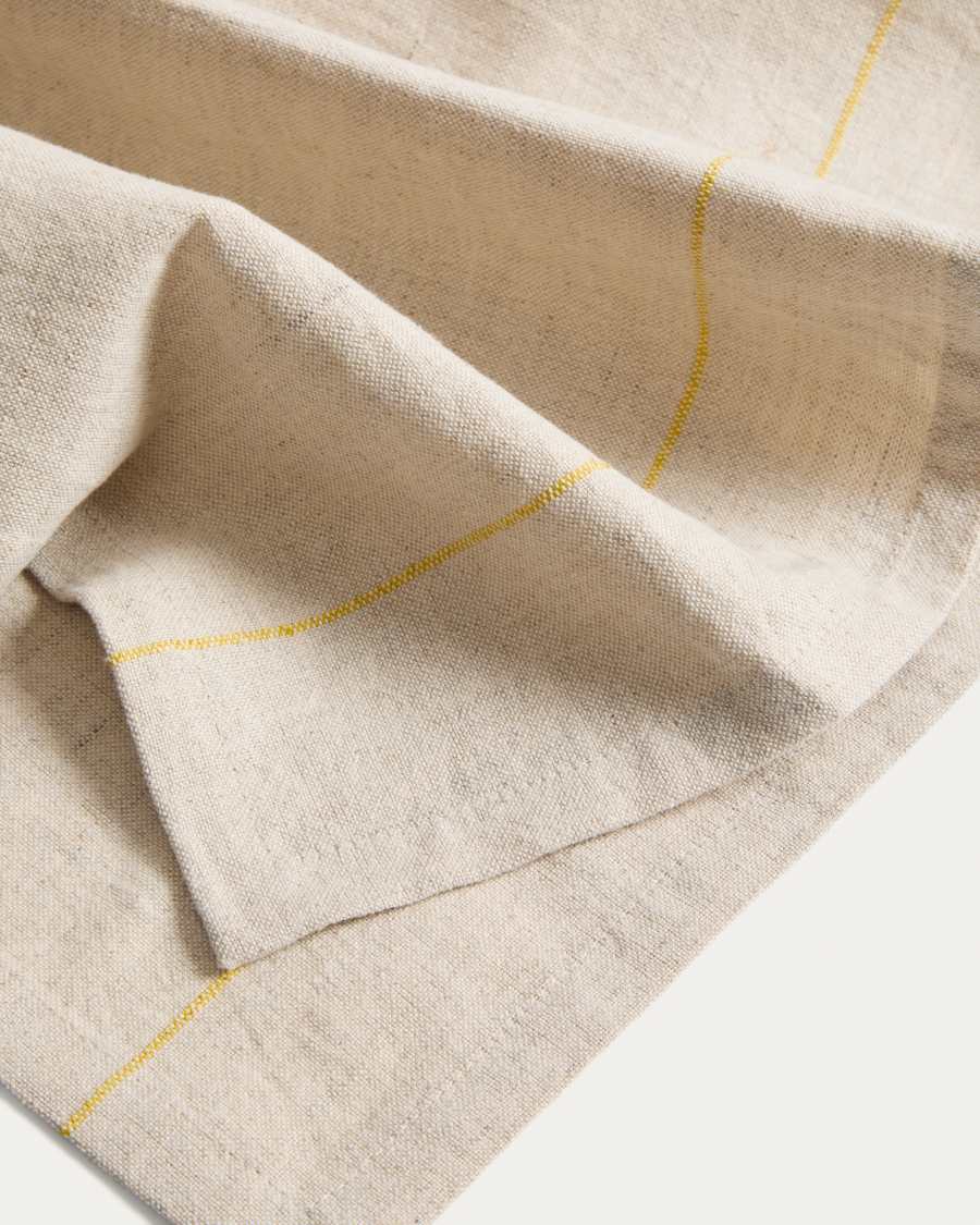Ulaen set of 2 beige cotton and linen placemats with yellow stripes 35 x 50cm
