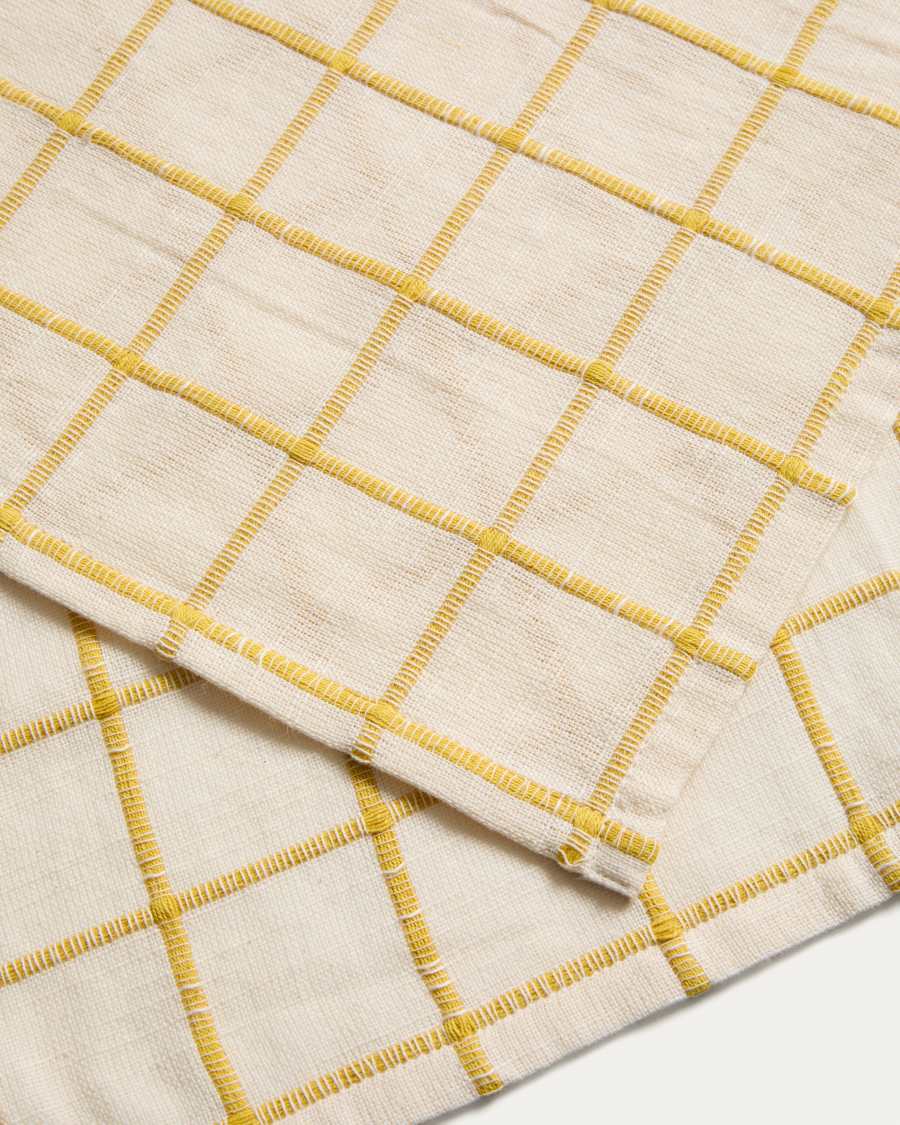 Adesta set of 2 individual placemats in 100% cotton ecru with yellow checks 35 x 50 cm