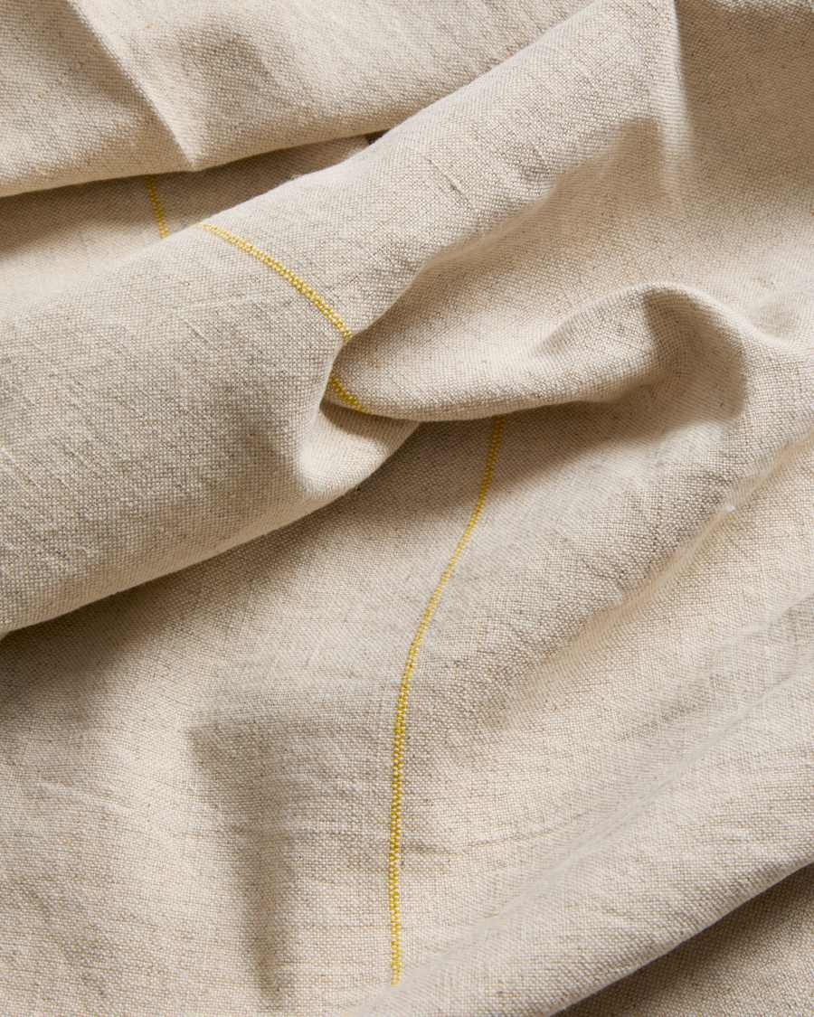 Ulaen beige cotton and linen table runner with yellow stripes 50 x 150cm