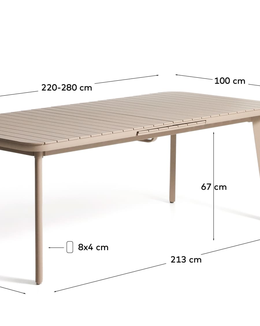 Table extensible d’extérieur Izola en aluminium avec finition beige 220 (280) x 100 cm