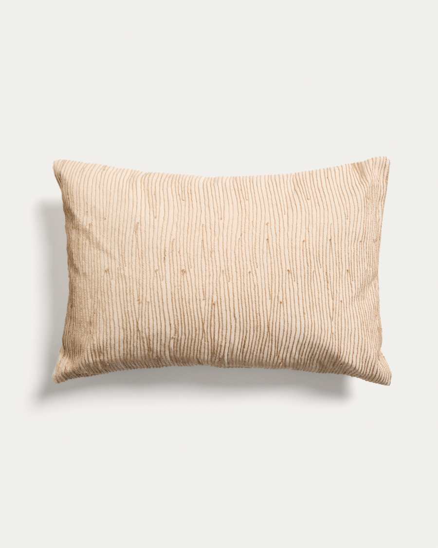 Belae ecru cotton cushion cover with beige jute embroidery 40 x 60cm