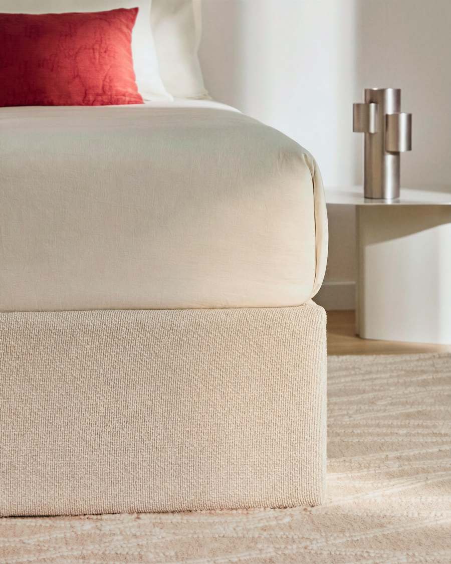 Nelzi ecru chenille ottoman bed base with removable cover for 150 x 200cm mattress FSC 100%