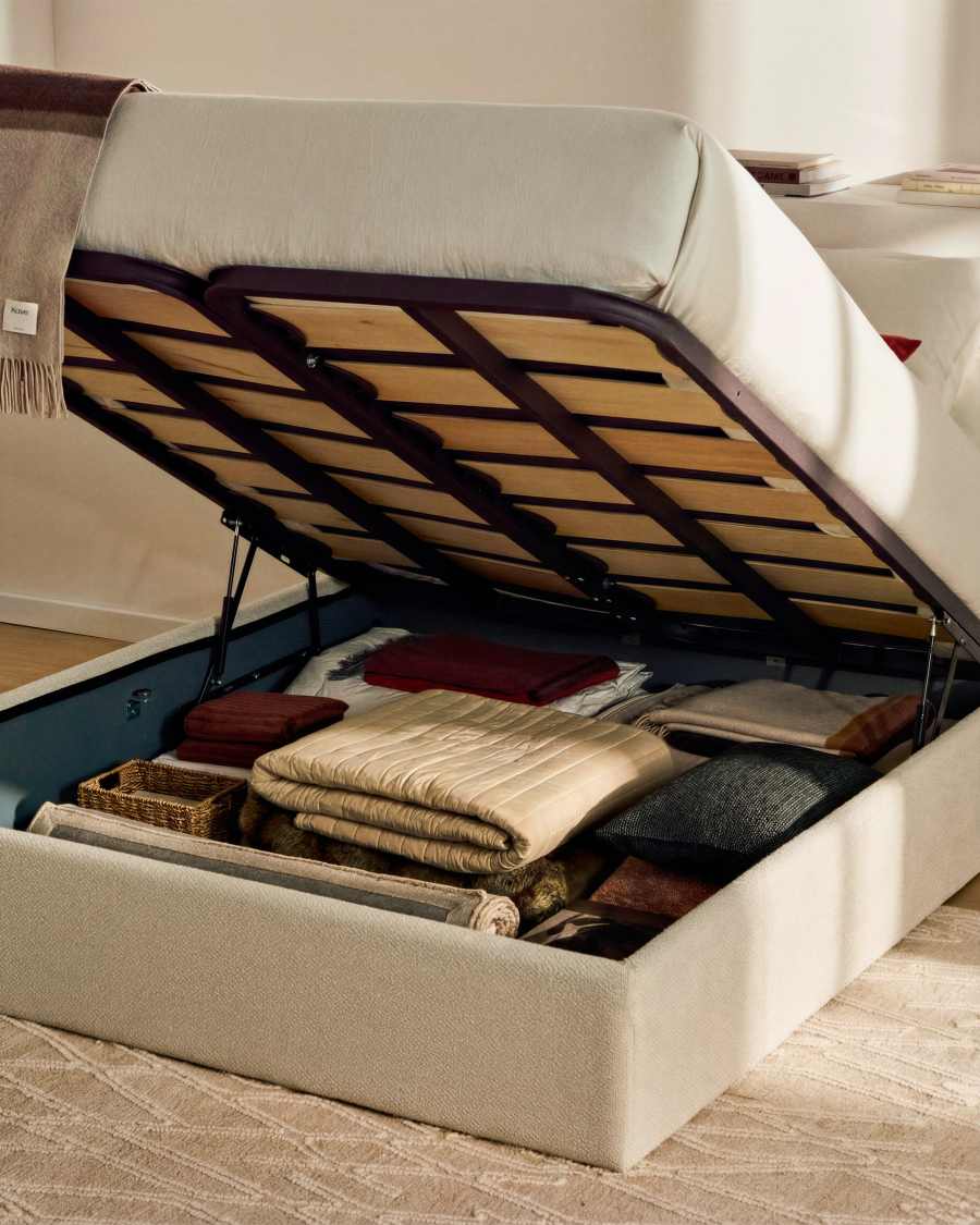 Nelzi ecru chenille ottoman bed base with removable cover for 150 x 200cm mattress FSC 100%