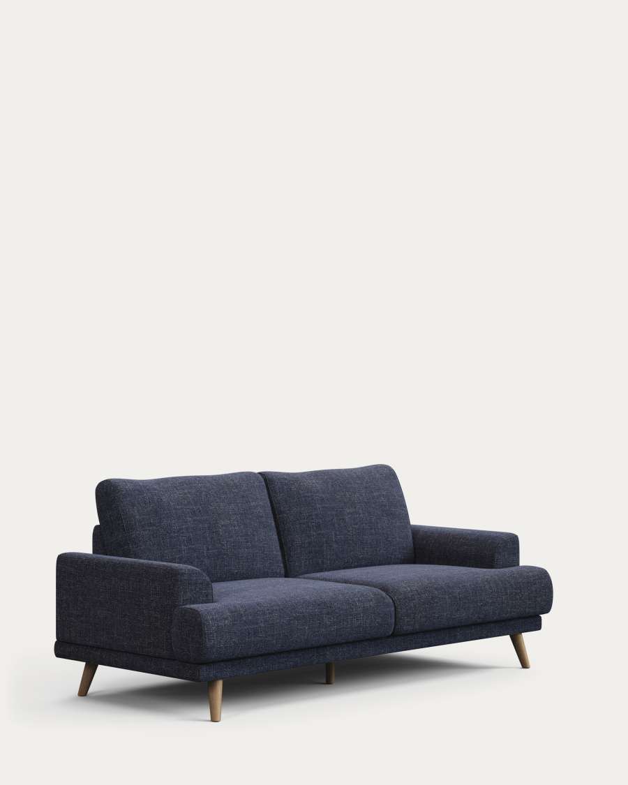 Karin 2-seater sofa dark blue with solid beech wood legs with natural finish, 210 cm