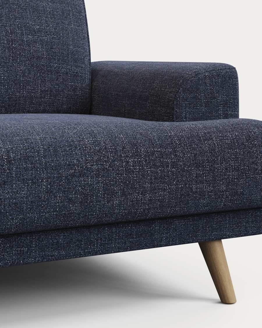 Karin 3-seater sofa dark blue with solid beech wood legs with natural finish, 231 cm