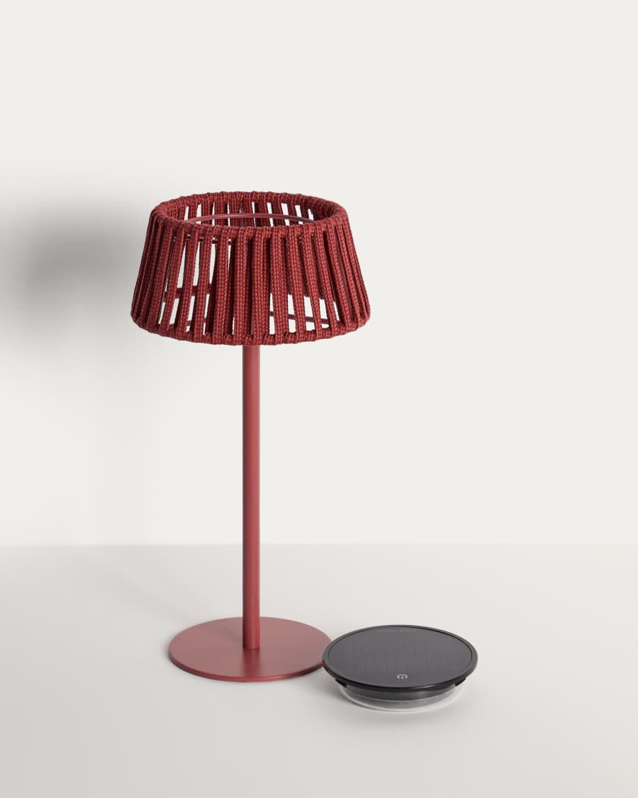 Aldet outdoor solar table lamp in terracotta flat rope cord with metal stand