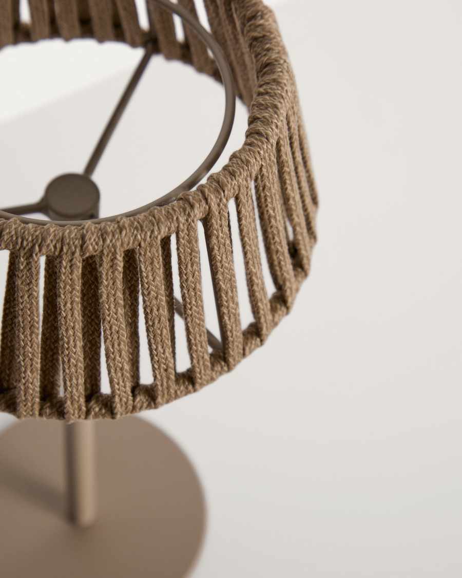 Aldet outdoor solar table lamp in beige flat rope cord with metal stand