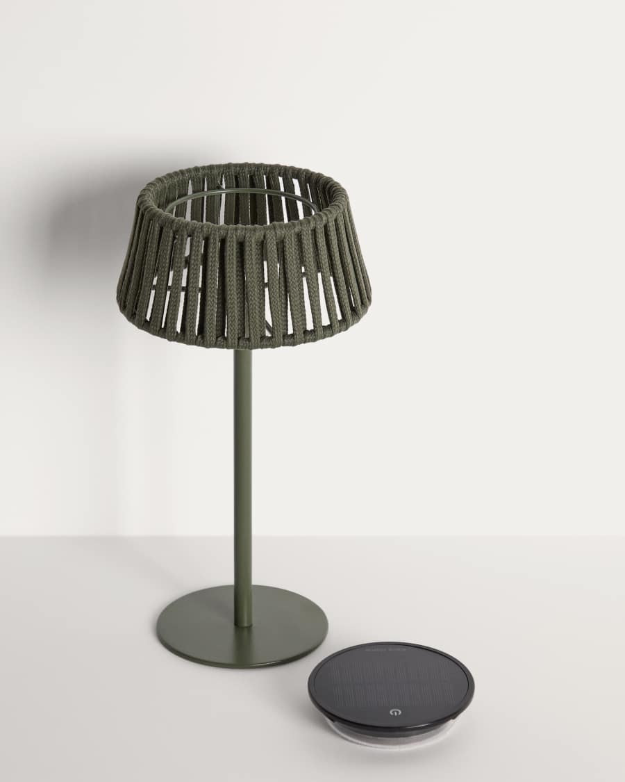 Aldet outdoor solar table lamp in green flat rope cord with metal stand