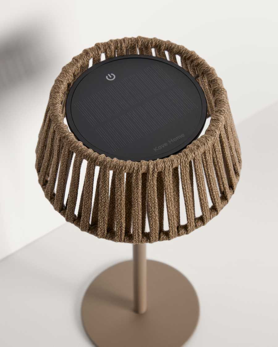 Aldet outdoor solar table lamp in beige flat rope cord with metal stand