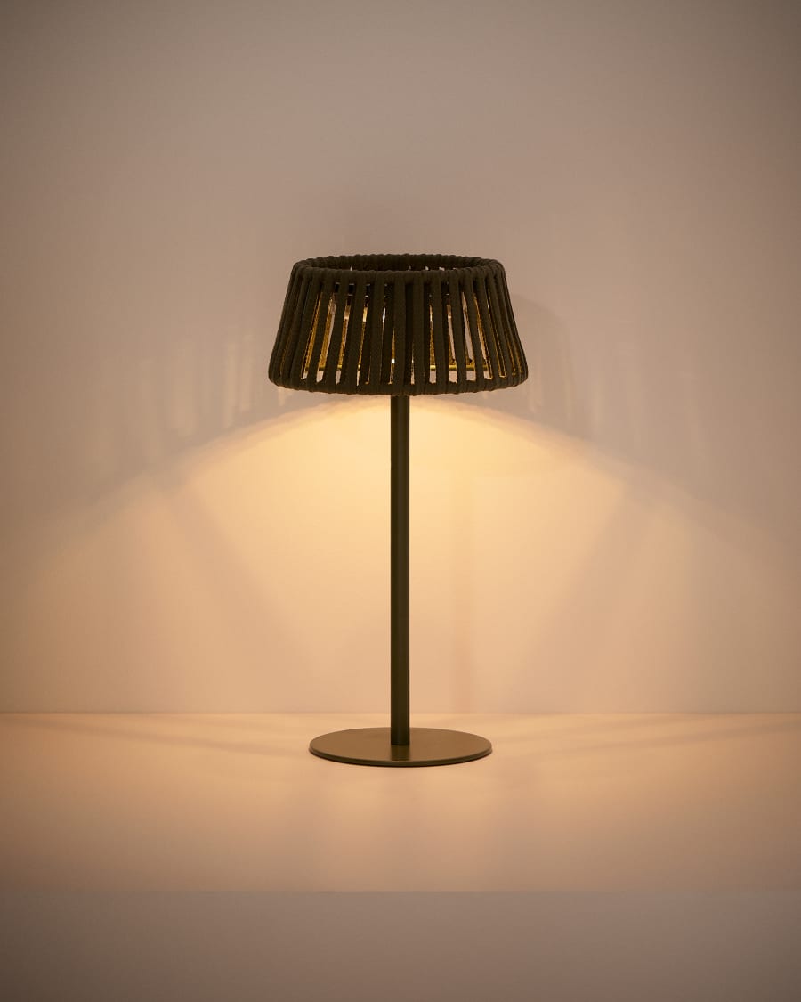 Aldet outdoor solar table lamp in green flat rope cord with metal stand