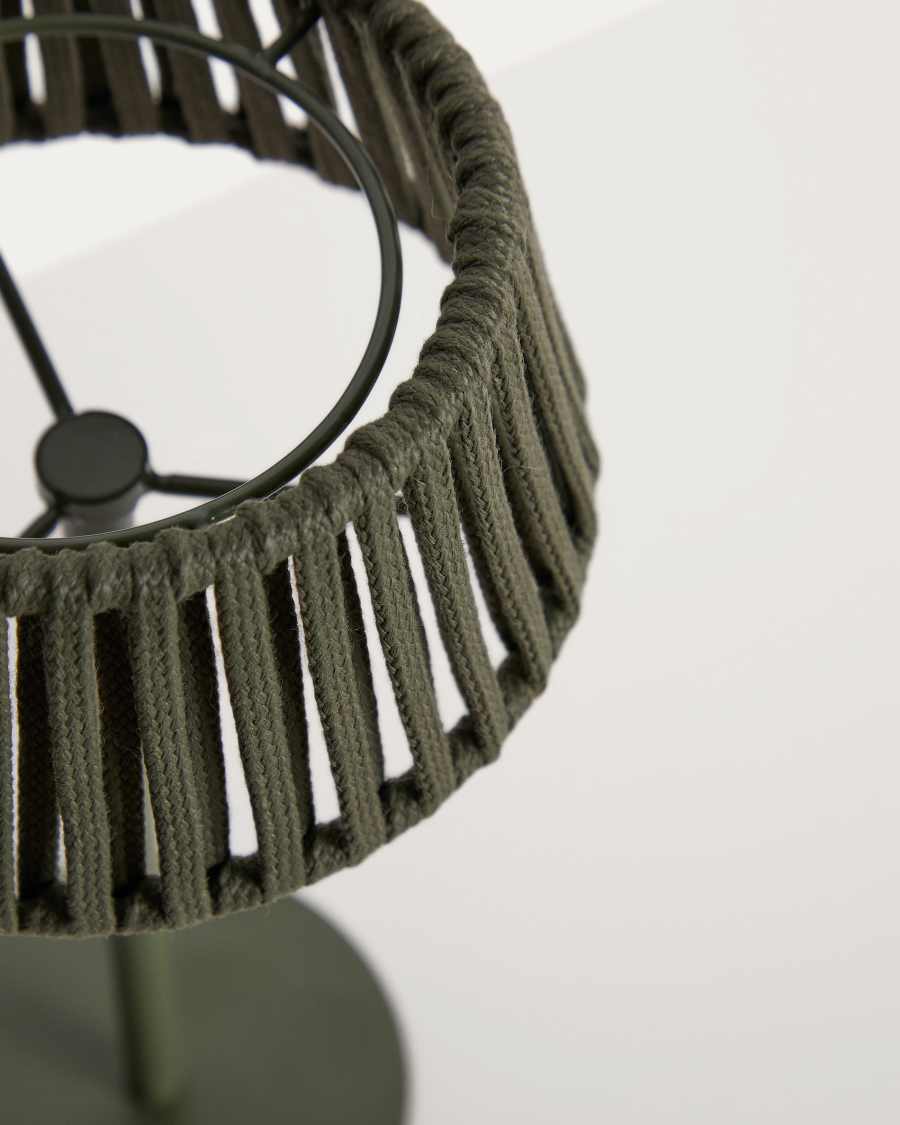 Aldet outdoor solar table lamp in green flat rope cord with metal stand