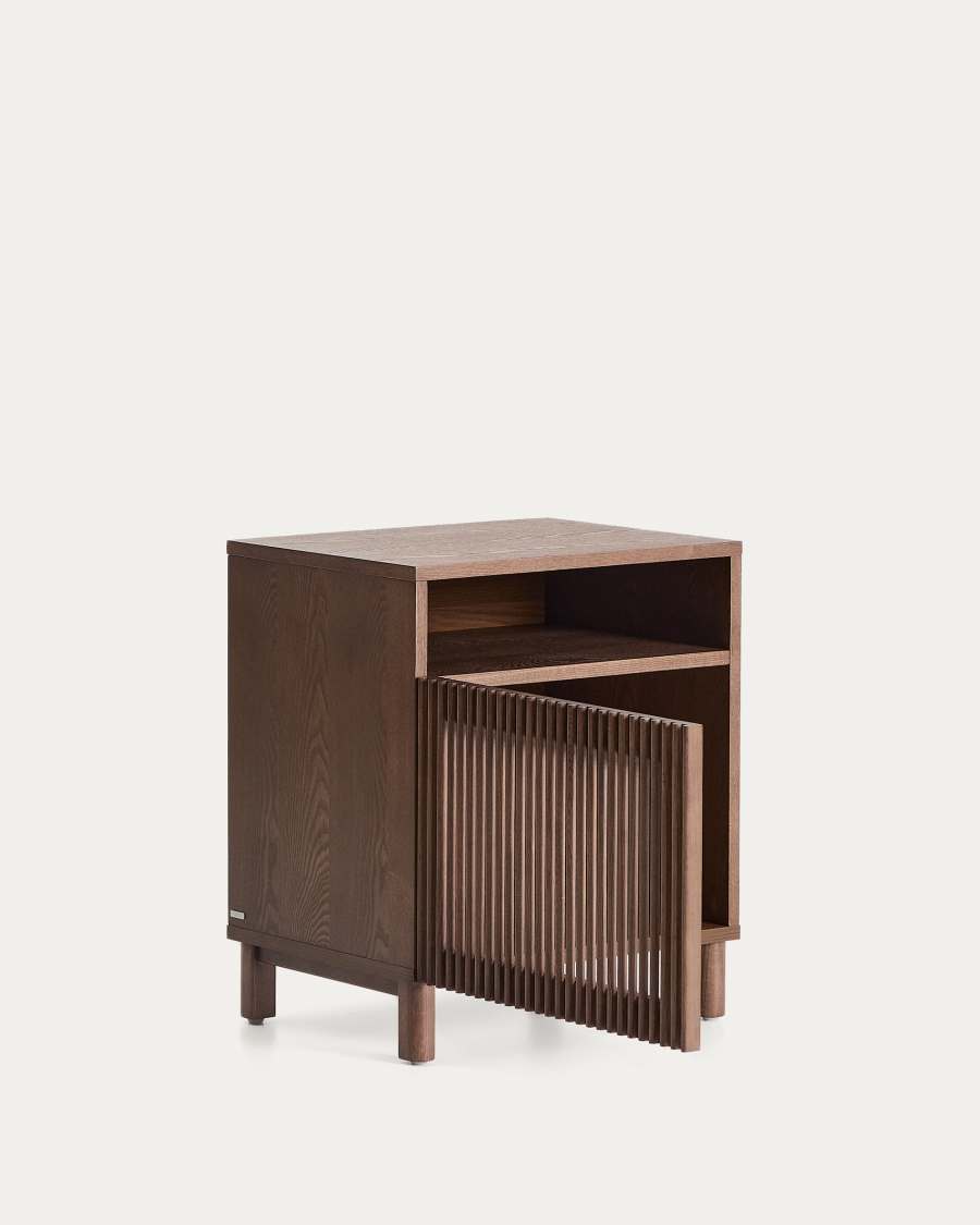Beyla bedside table in ash veneer and solid ash wood with walnut finish 53 x 62.5cm FSC 100%