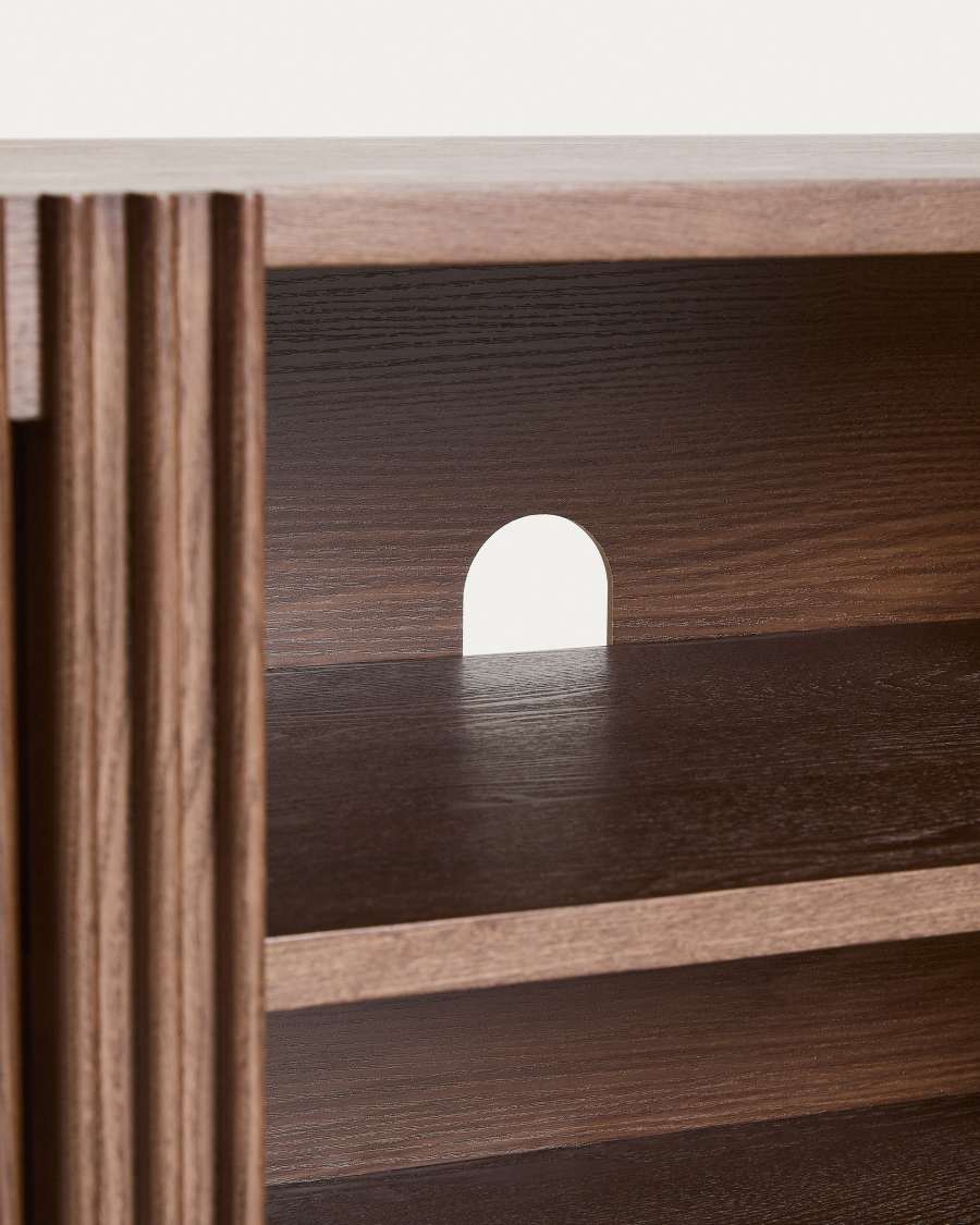 Beyla TV stand with 2 doors in ash veneer and solid ash wood with walnut-tone finish 180 x 49.5 cm FSC 100%