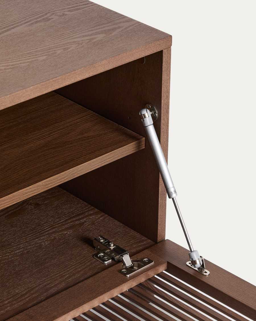 Beyla TV stand with 2 doors in ash veneer and solid ash wood with walnut-tone finish 180 x 49.5 cm FSC 100%