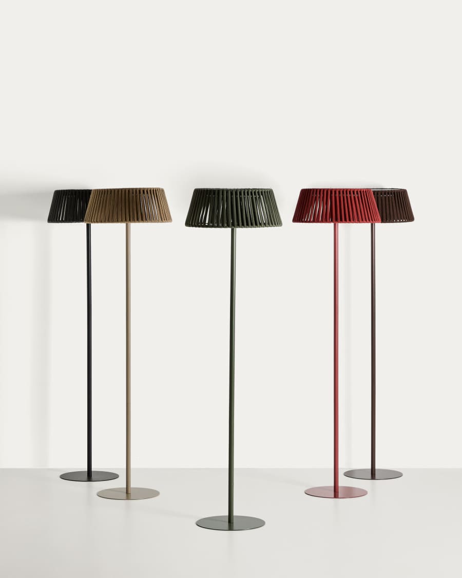 Aldet outdoor solar floor lamp in green flat rope cord with metal base Ø46cm