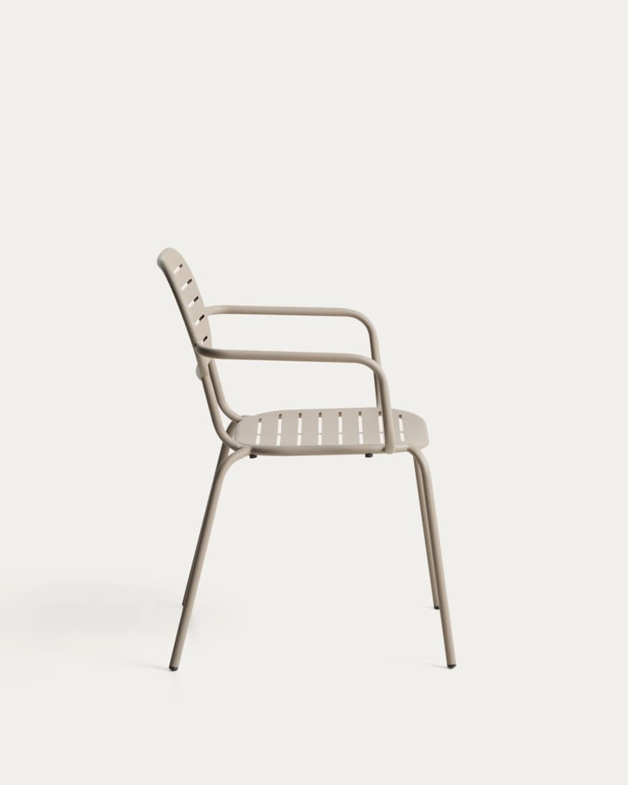 Brai outdoor chair with armrests in taupe galvanised steel