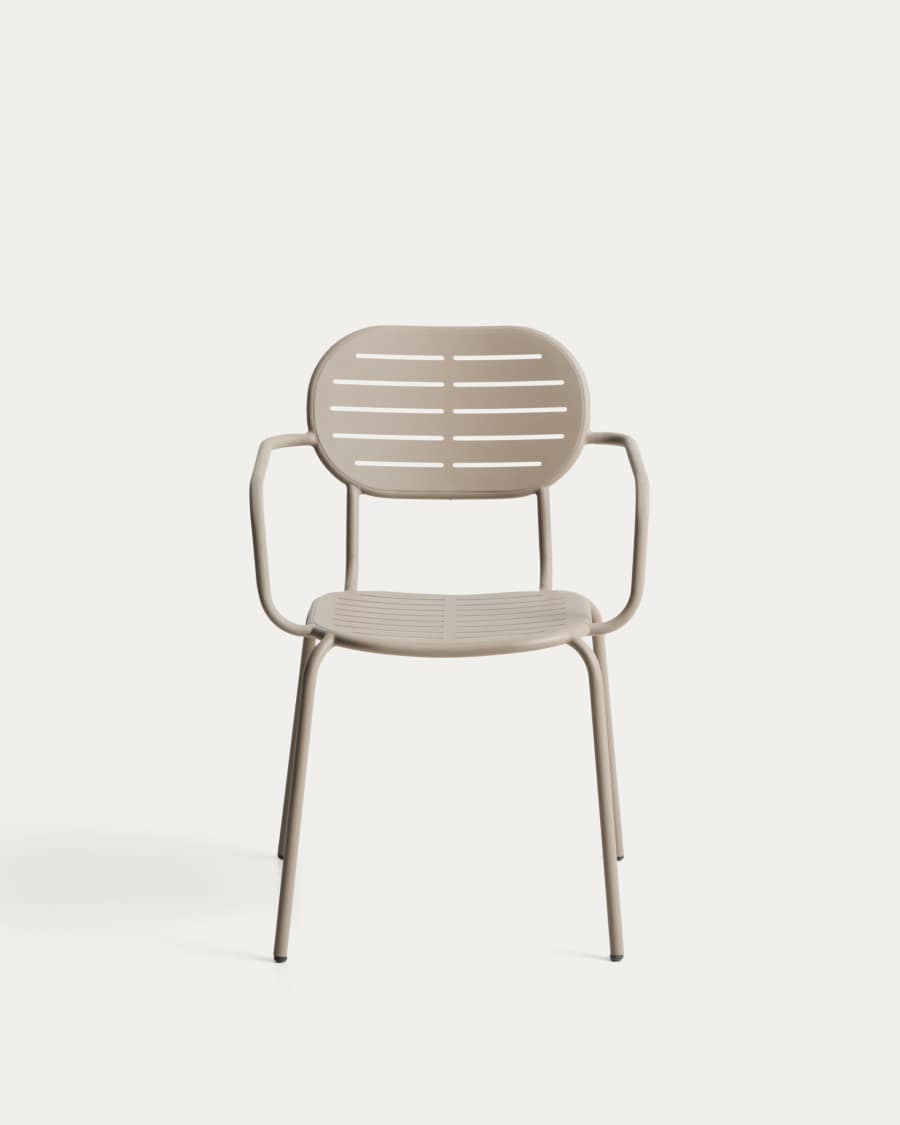 Brai outdoor chair with armrests in taupe galvanised steel