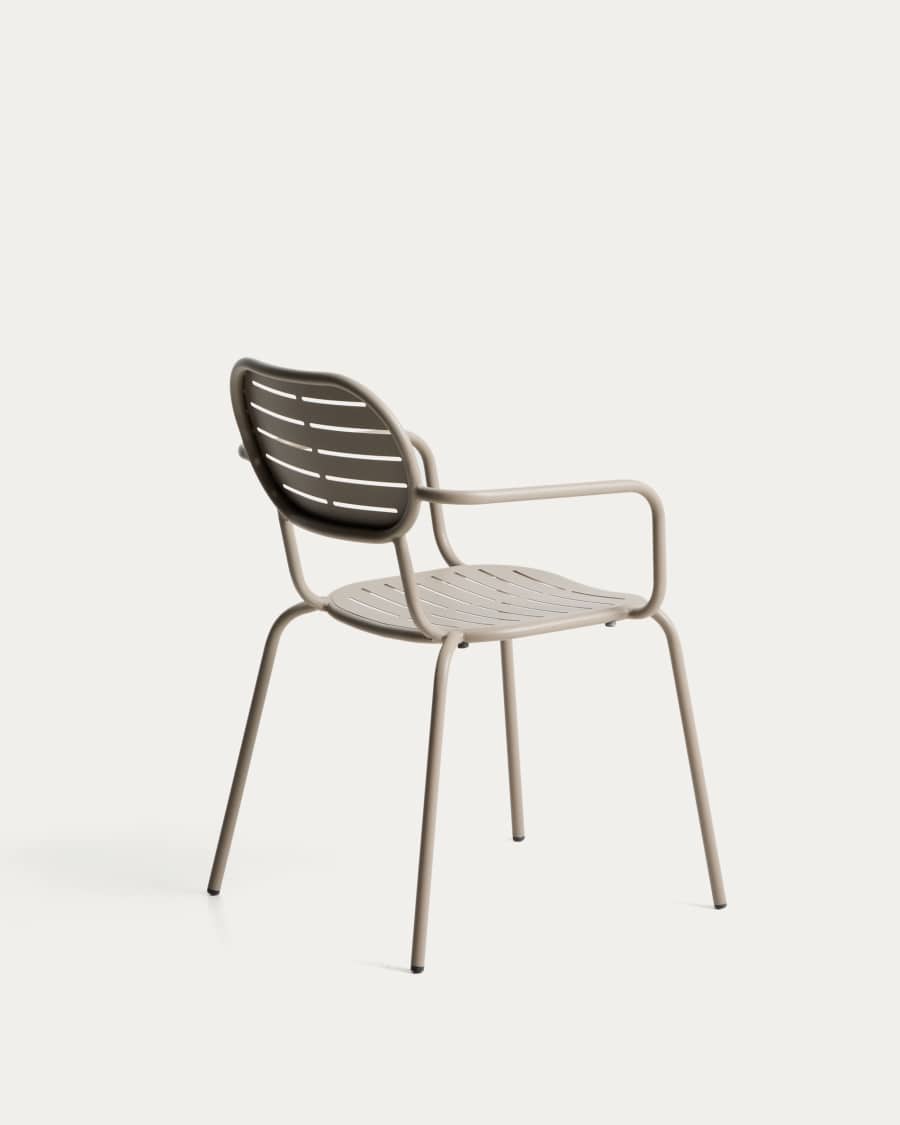 Brai outdoor chair with armrests in taupe galvanised steel