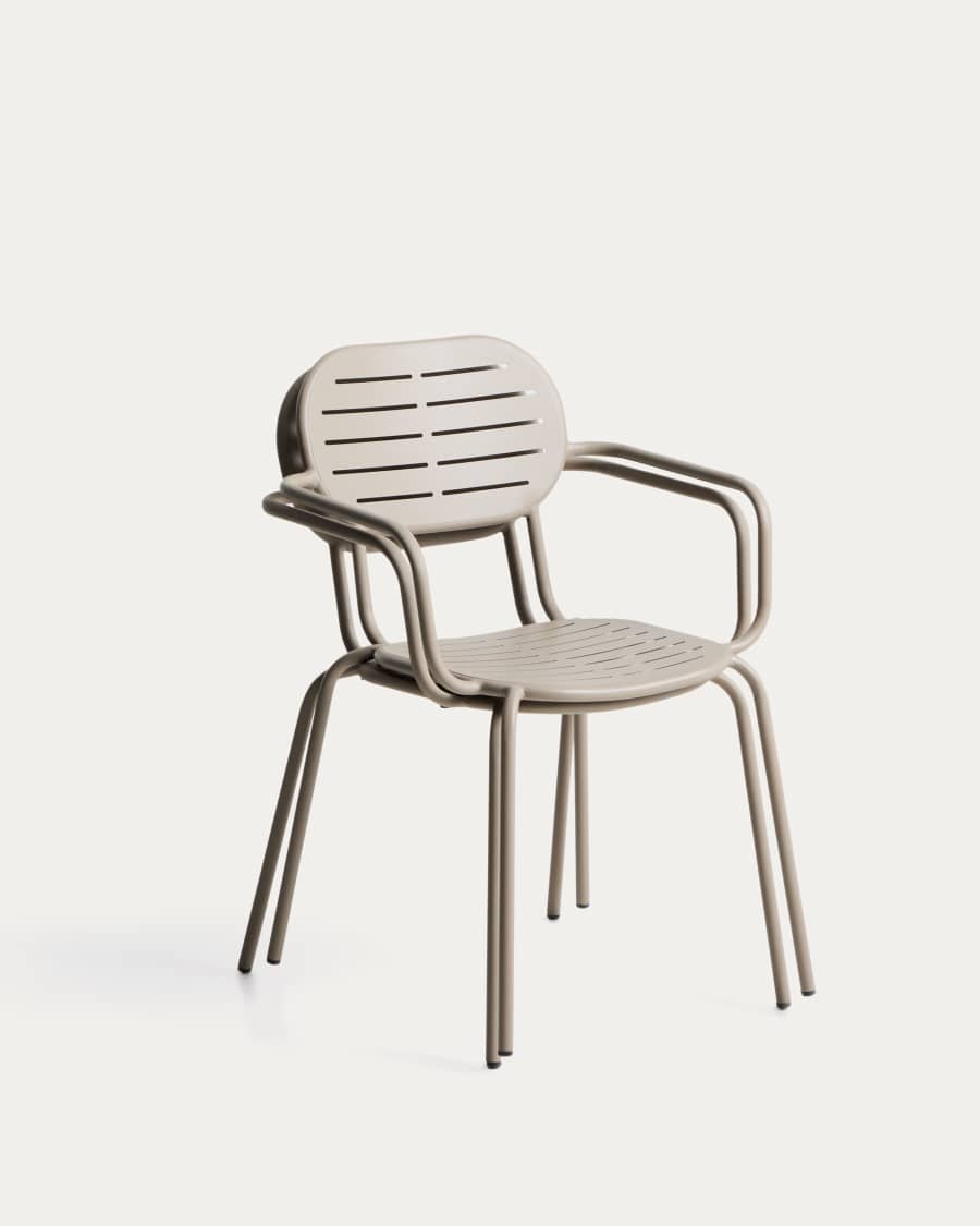 Brai outdoor chair with armrests in taupe galvanised steel