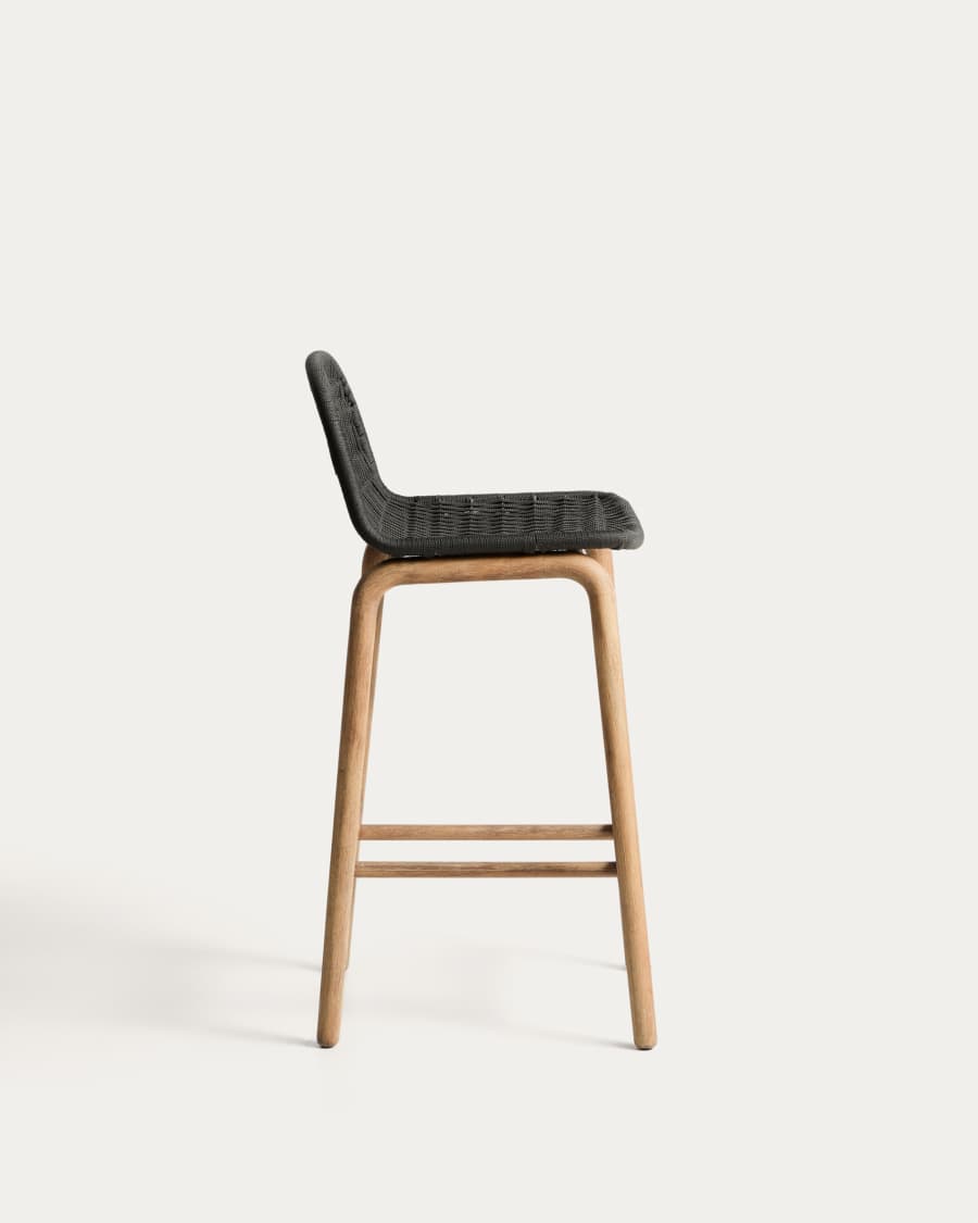 Alipa stool in FSC 100% solid acacia wood and dark grey rope cord 75 cm