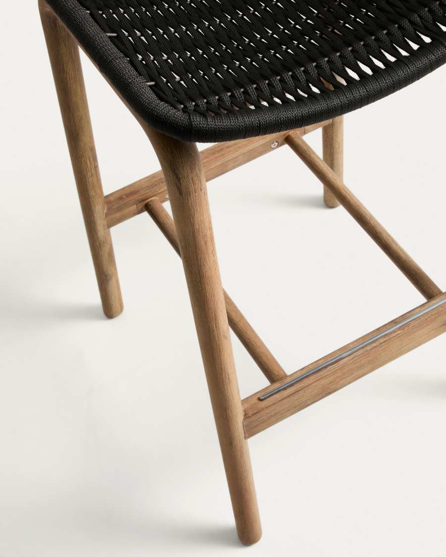 Alipa stool in FSC 100% solid acacia wood and dark grey rope cord 75 cm