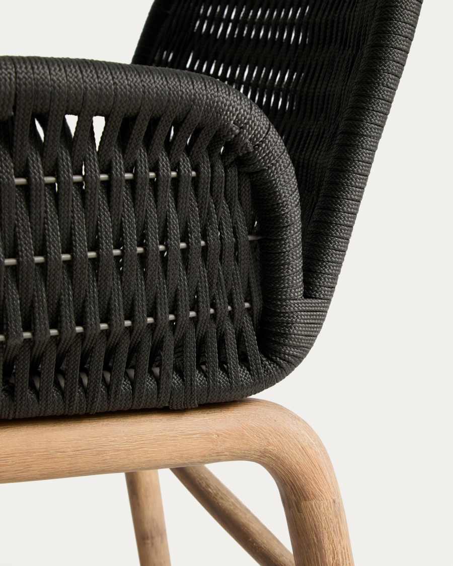 Alipa chair with armrests in FSC 100% solid acacia wood and dark grey rope cord