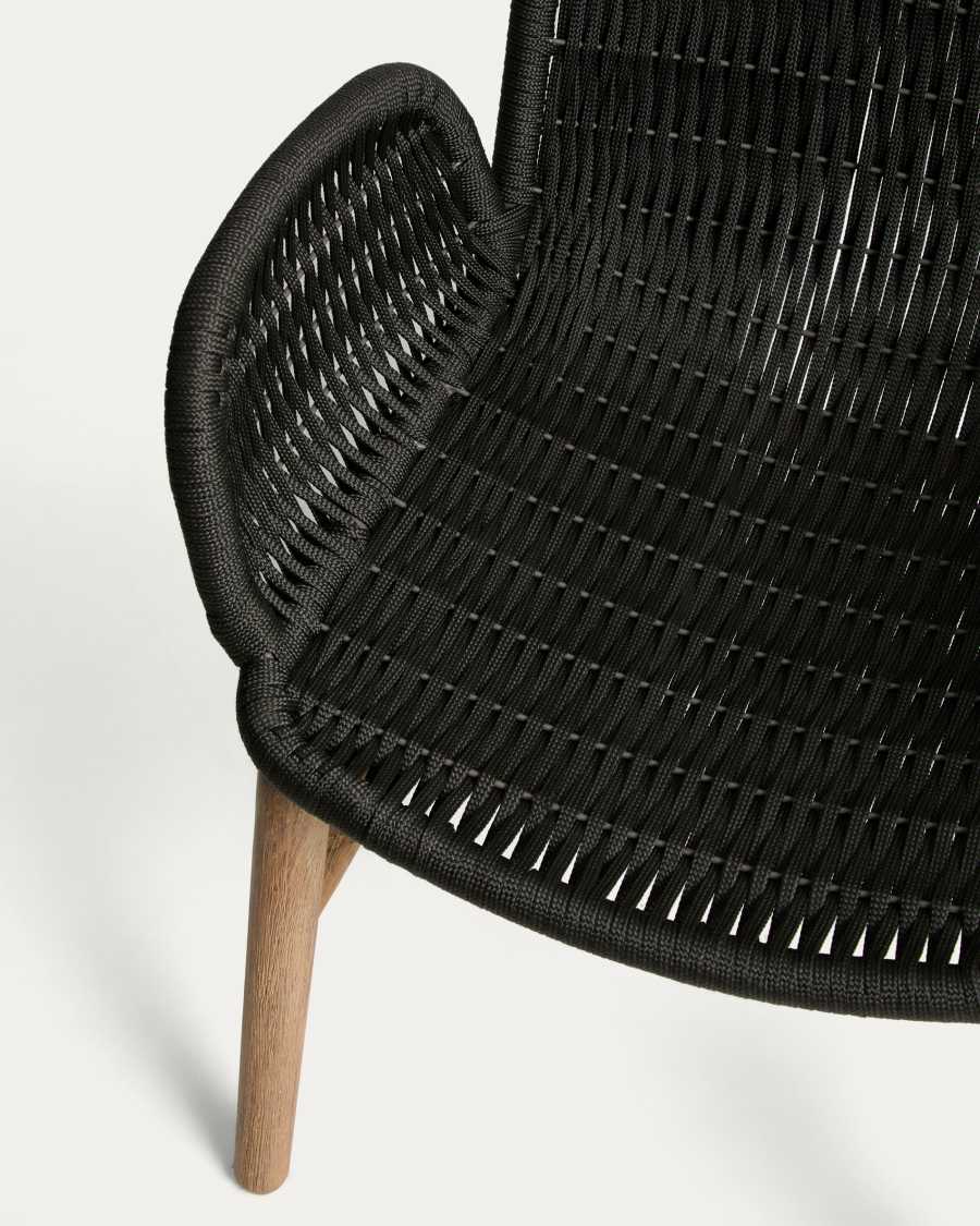 Alipa chair with armrests in FSC 100% solid acacia wood and dark grey rope cord