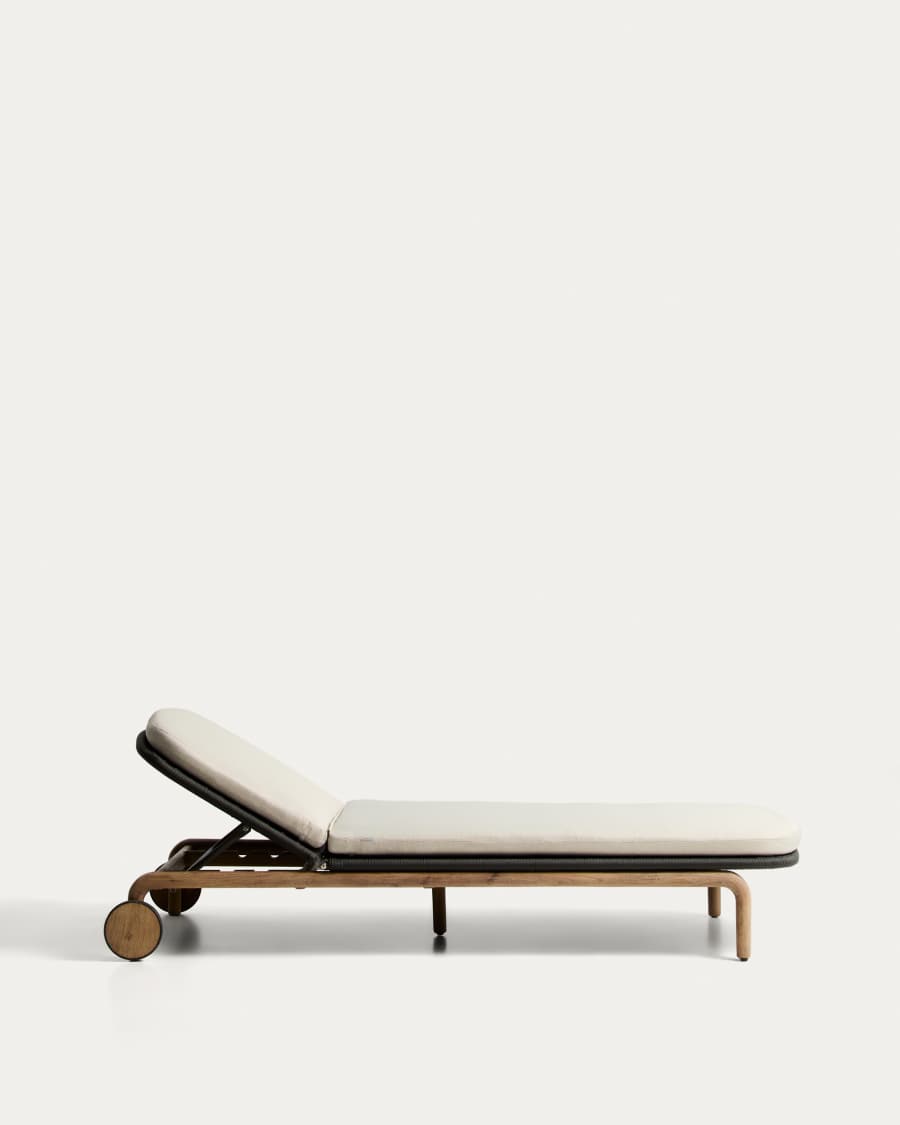 Alipa sun lounger in FSC 100% solid acacia wood and dark grey rope cord