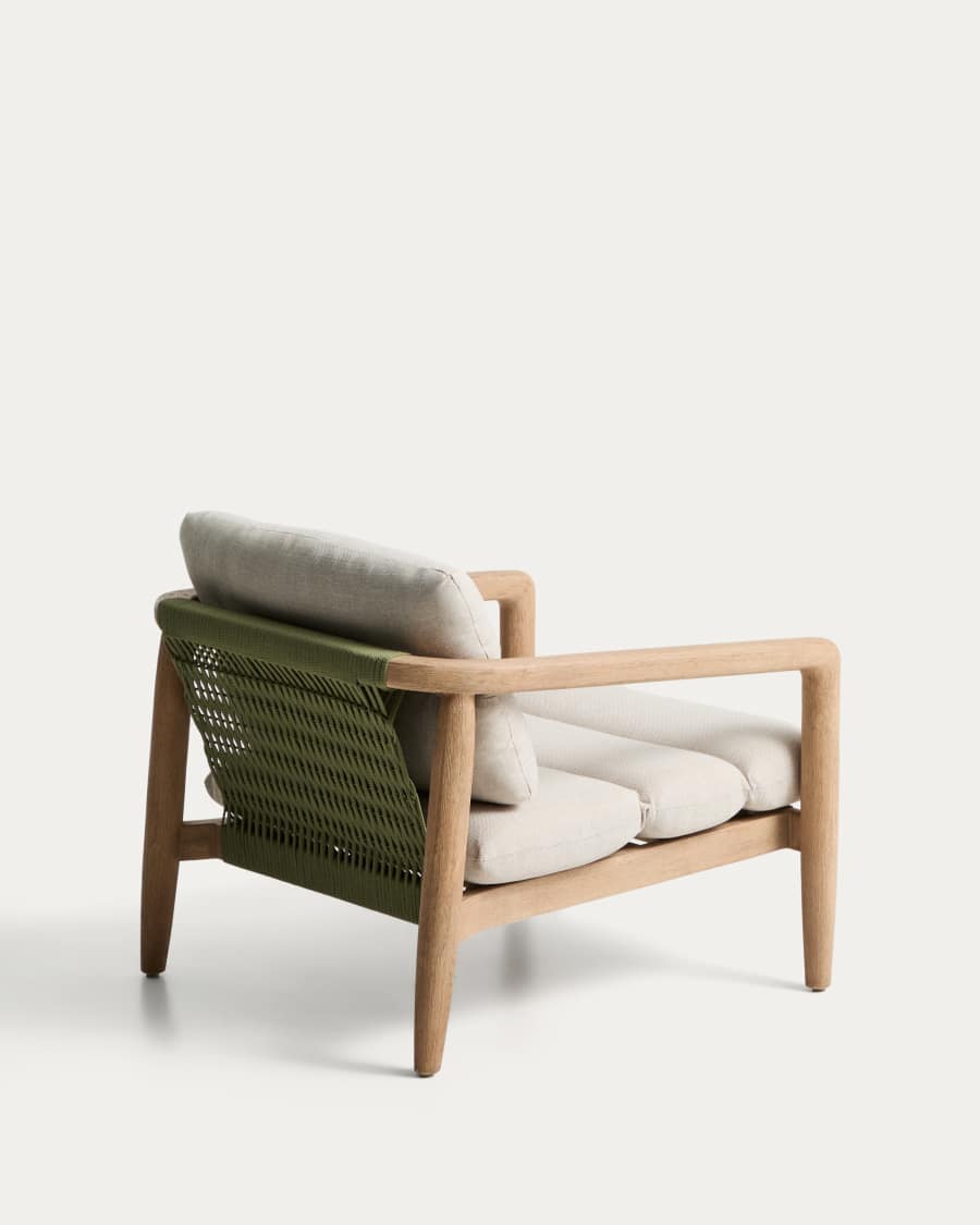 Menfi armchair in solid acacia wood and green rope cord