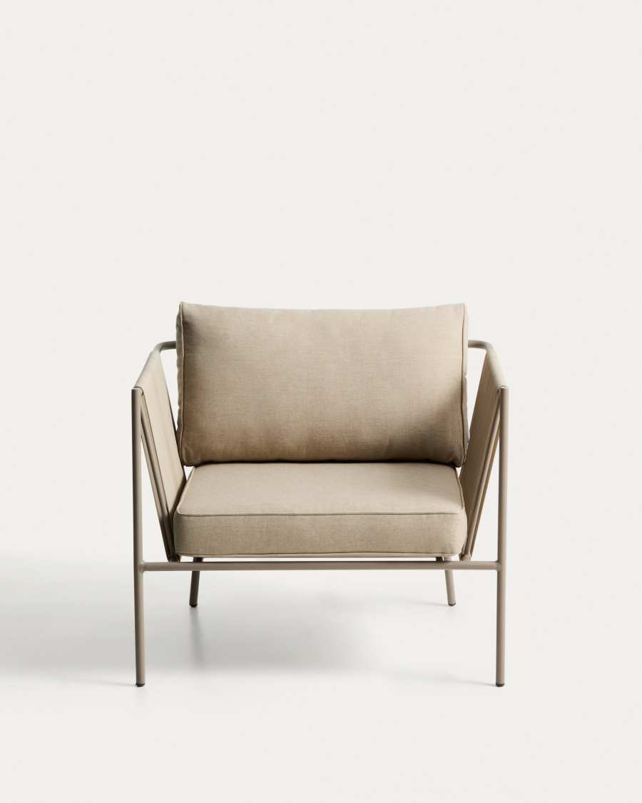 Poltrona da esterno Zivia in corda écru e acciaio zincato color tortora