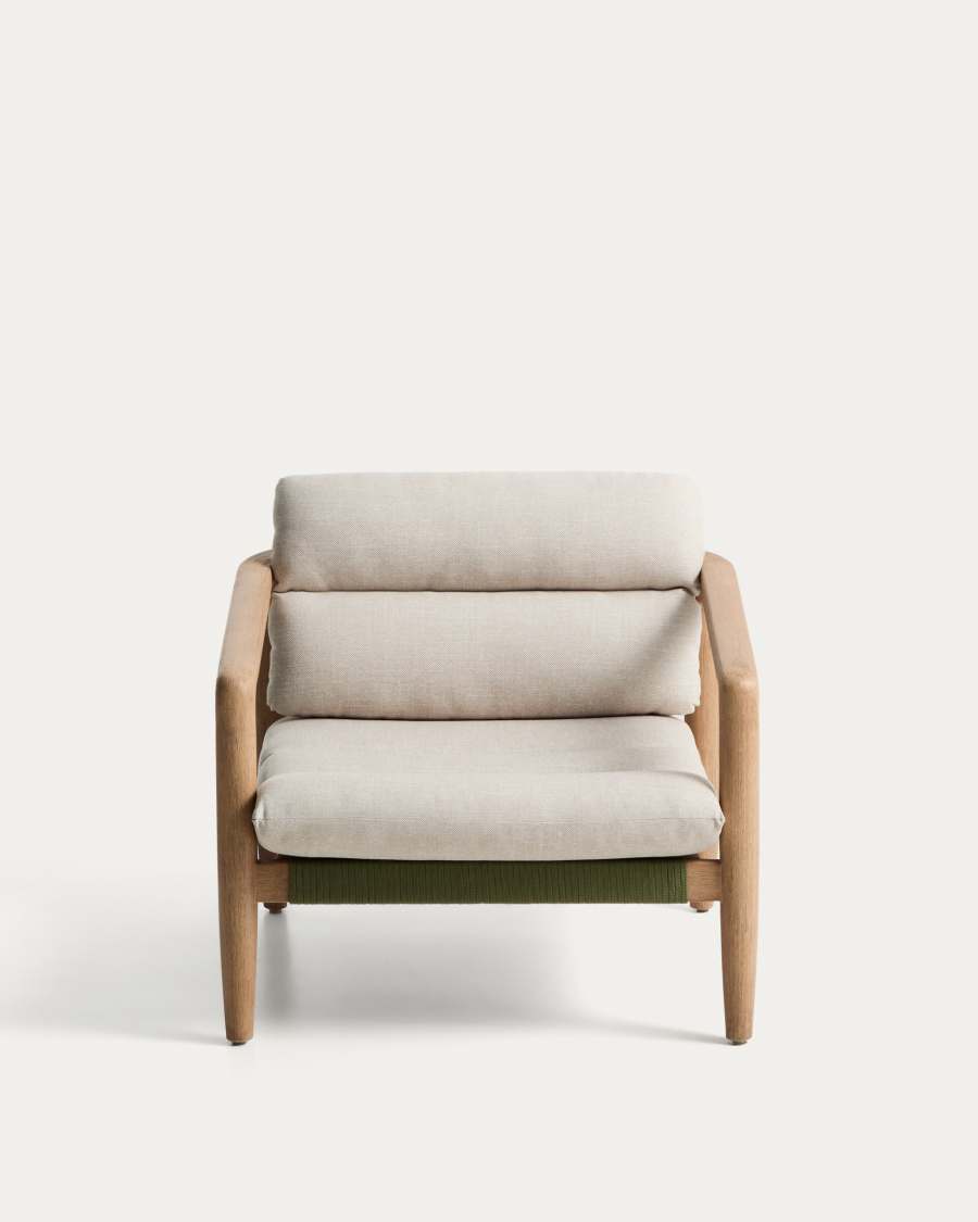 Menfi armchair in solid acacia wood and green rope cord