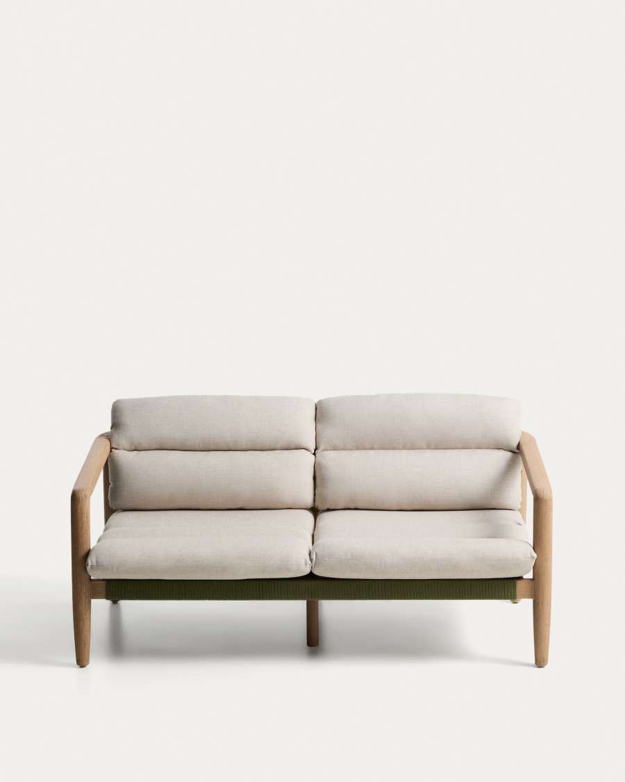 Menfi sofa in solid acacia wood and green rope cord 136cm