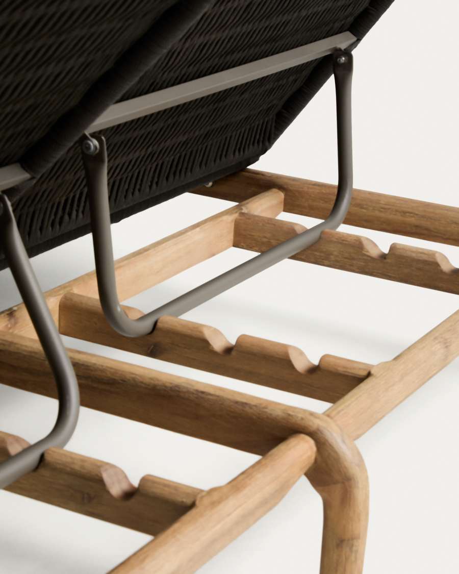Alipa double sun lounger in FSC 100% solid acacia wood and dark grey rope cord