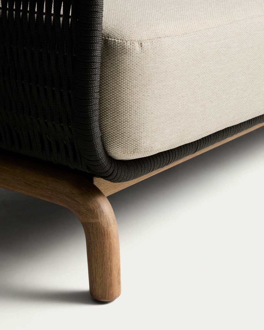 Alipa 3-seater sofa in solid acacia wood and dark grey rope cord 235 cm