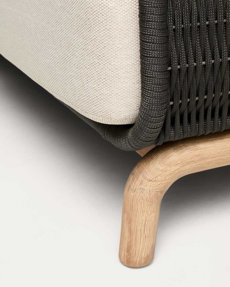 Καναπές 2 θέσεων Alipa από μασίφ ξύλο ακακίας και σκούρο γκρι σκοινί 165 εκ