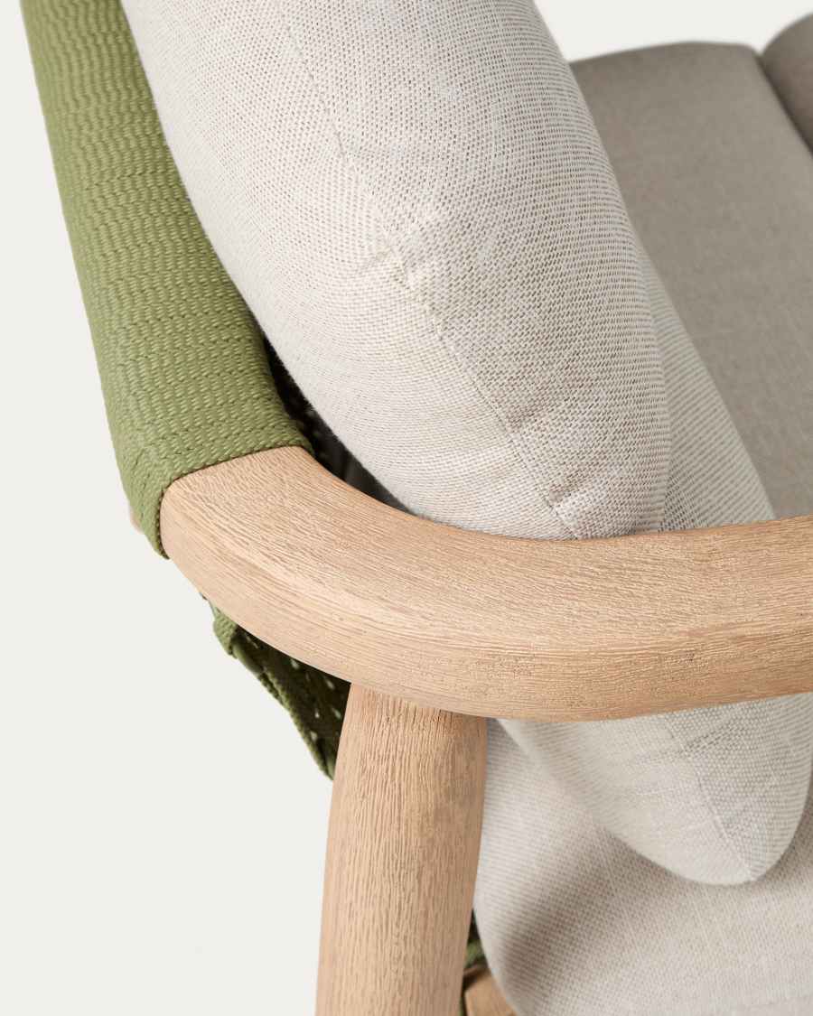 Menfi armchair in solid acacia wood and green rope cord