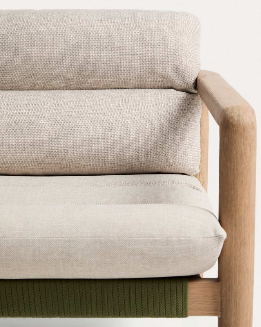 Menfi sofa in solid acacia wood and green rope cord 136cm