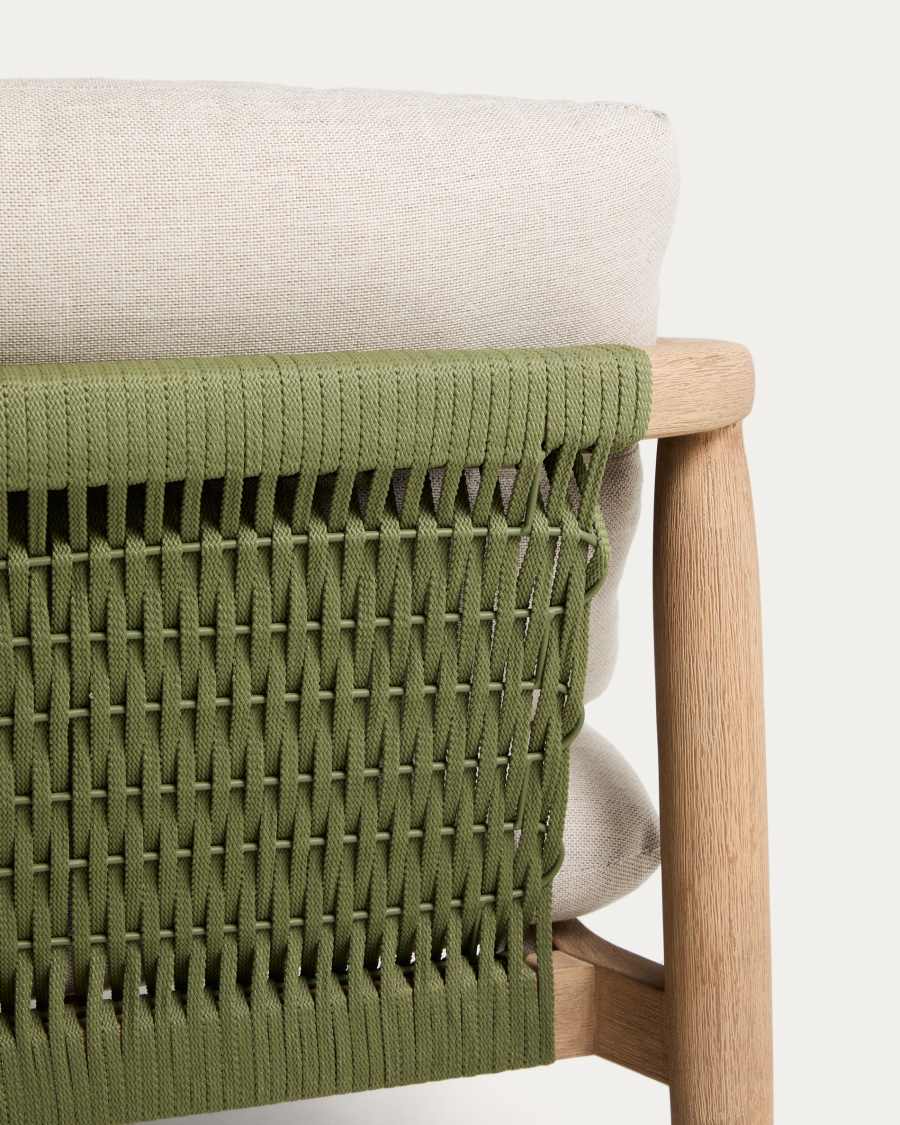 Menfi armchair in solid acacia wood and green rope cord