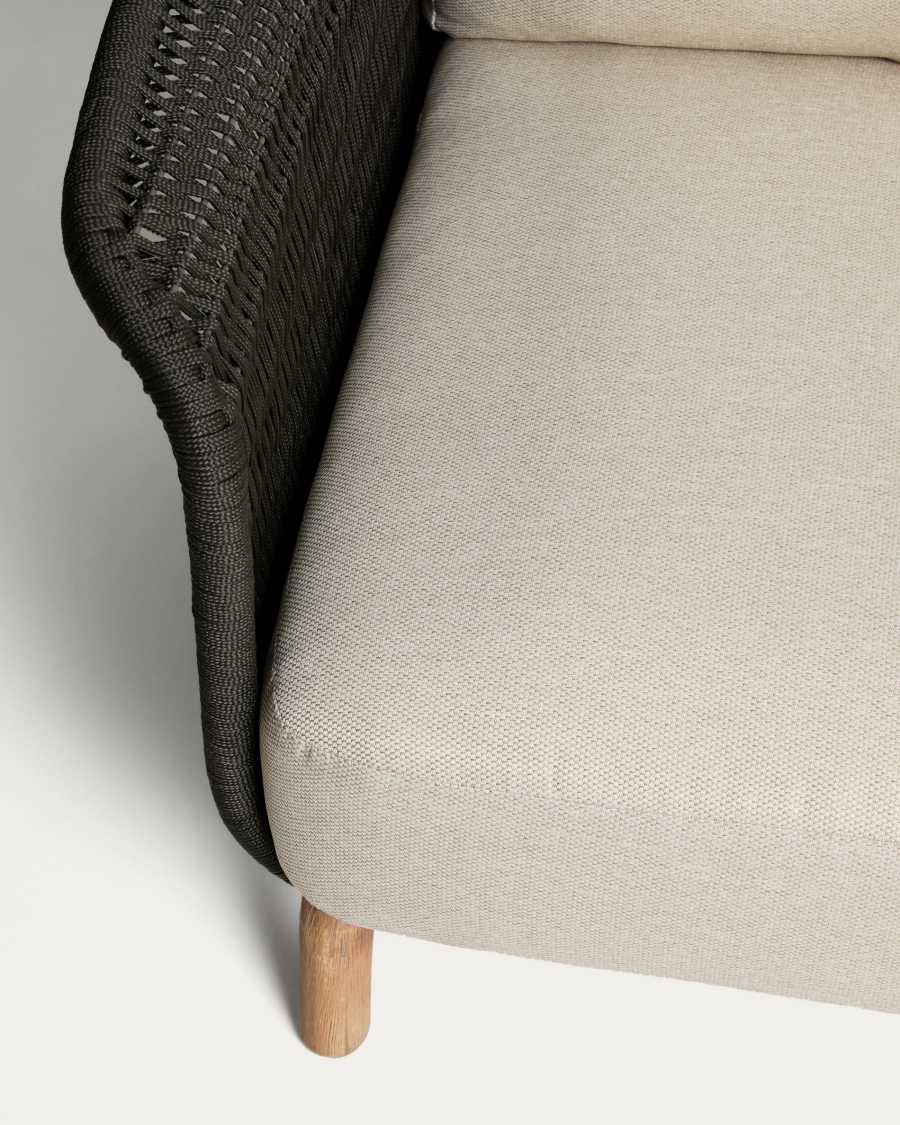 Alipa 3-seater sofa in solid acacia wood and dark grey rope cord 235 cm