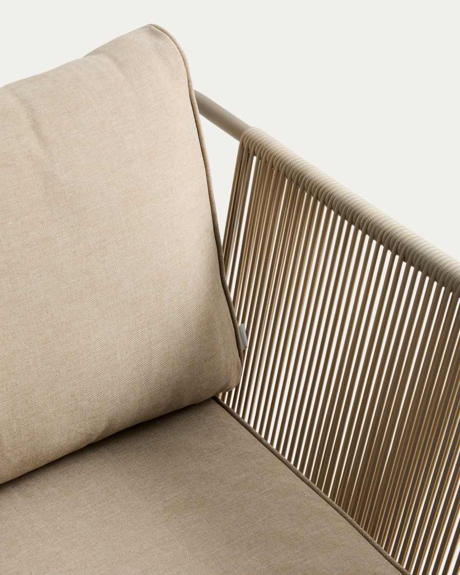 Poltrona da esterno Zivia in corda écru e acciaio zincato color tortora