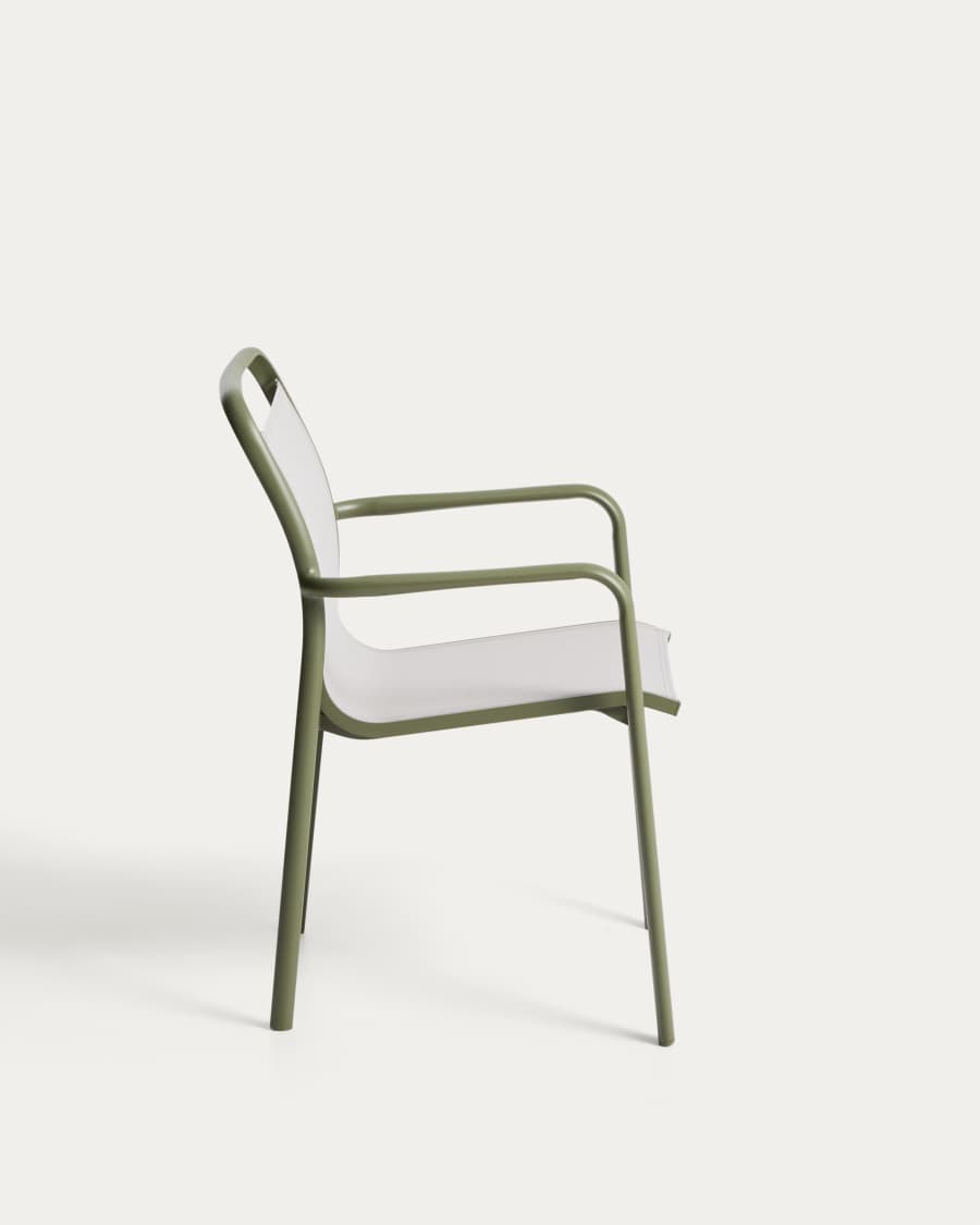 Luri stackable chair in green aluminium and beige texteline