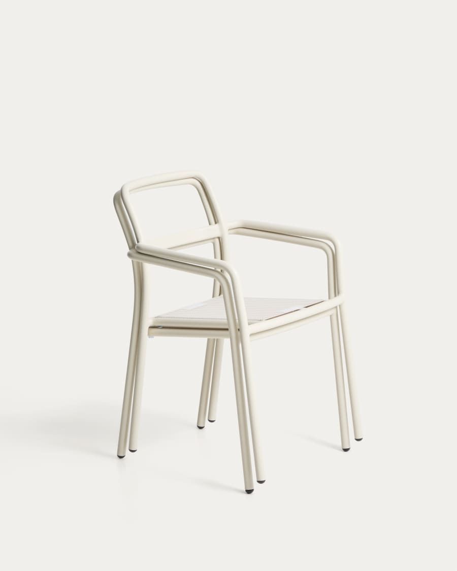 Linosa stackable chair in natural aluminium with beige cushion
